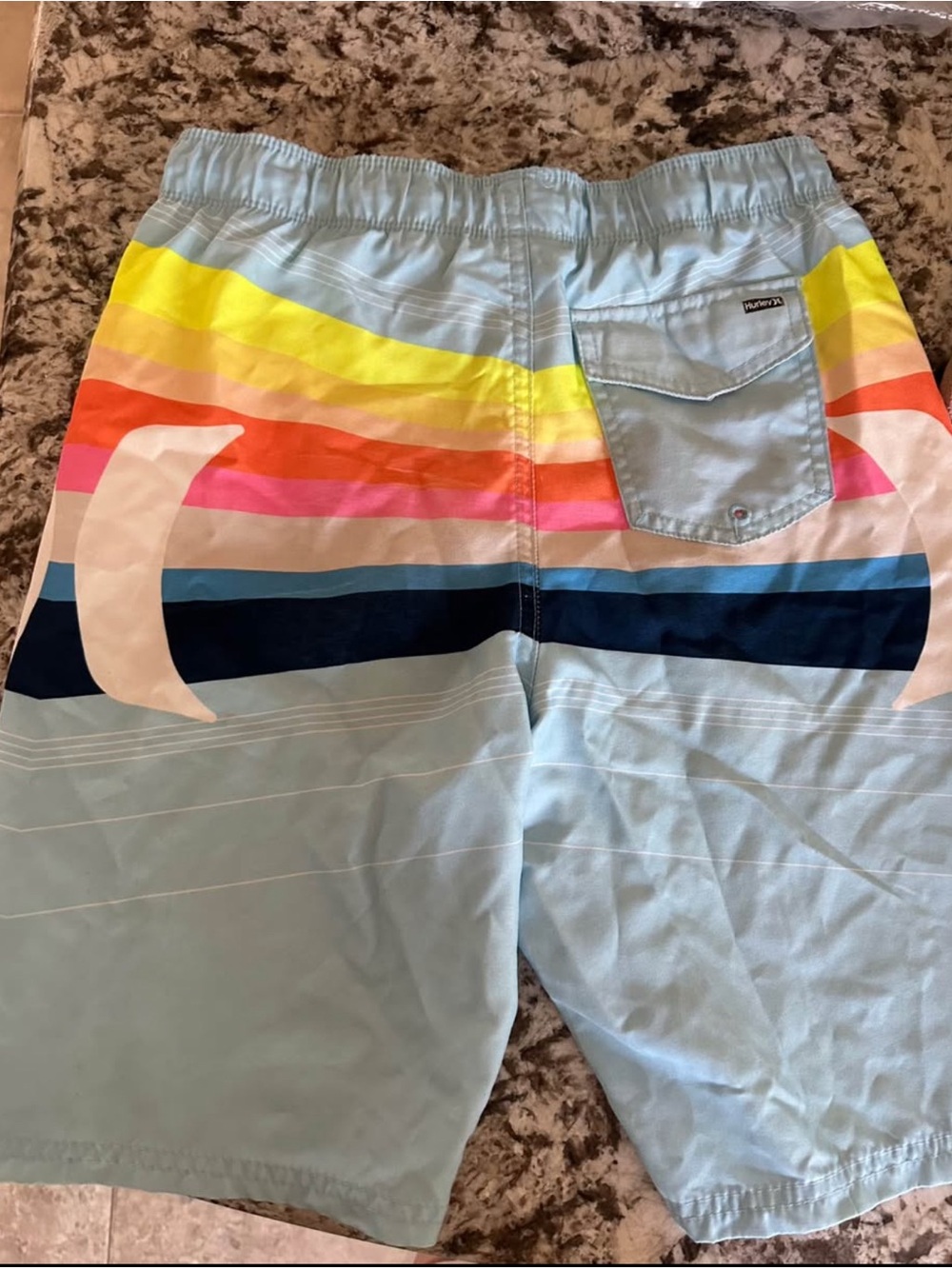 Hurley Light Blue Swim Trunks with Neon Rainbow Stripes